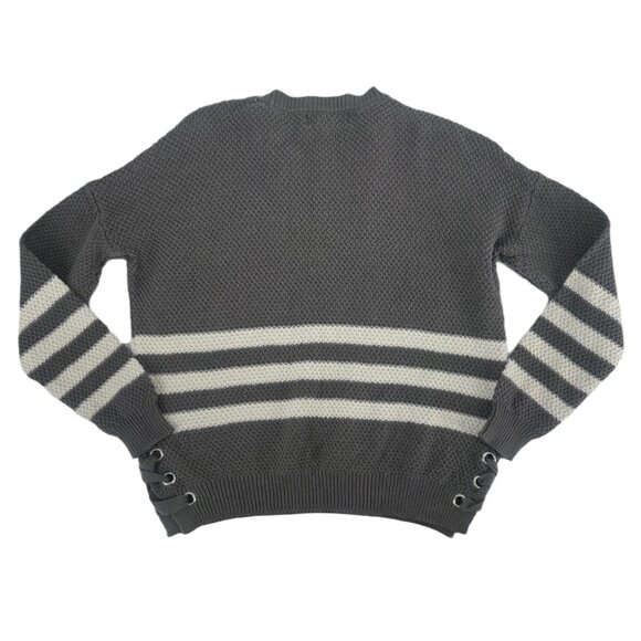 Pink Republican Gray White Striped Lace Up Side Sweater XS - Picture 7 of 7